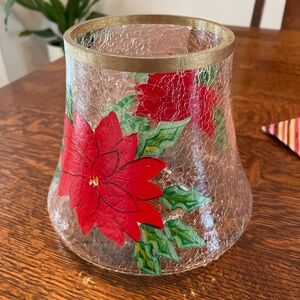 Large Frosted Poinsetta Crackle Glass Candle Shade Topper